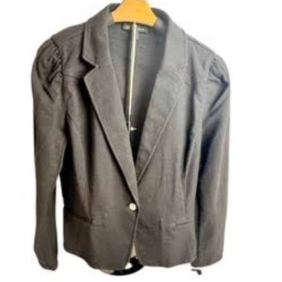 INC NWT Black Blazer Jacket Puff Shoulder Stretch Suiting Women’s XL - Picture 1 of 8